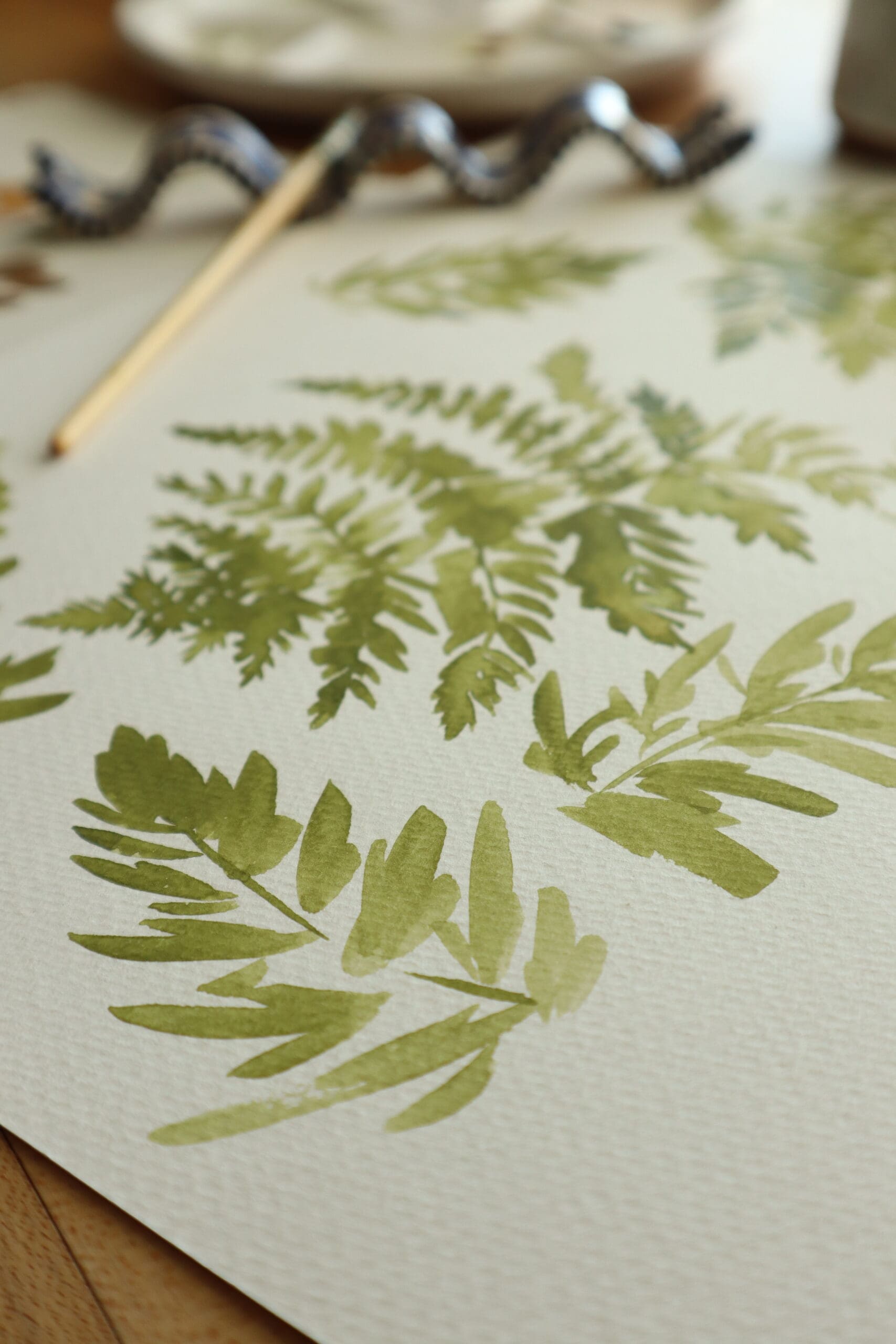 hand-painted ferns on art paper