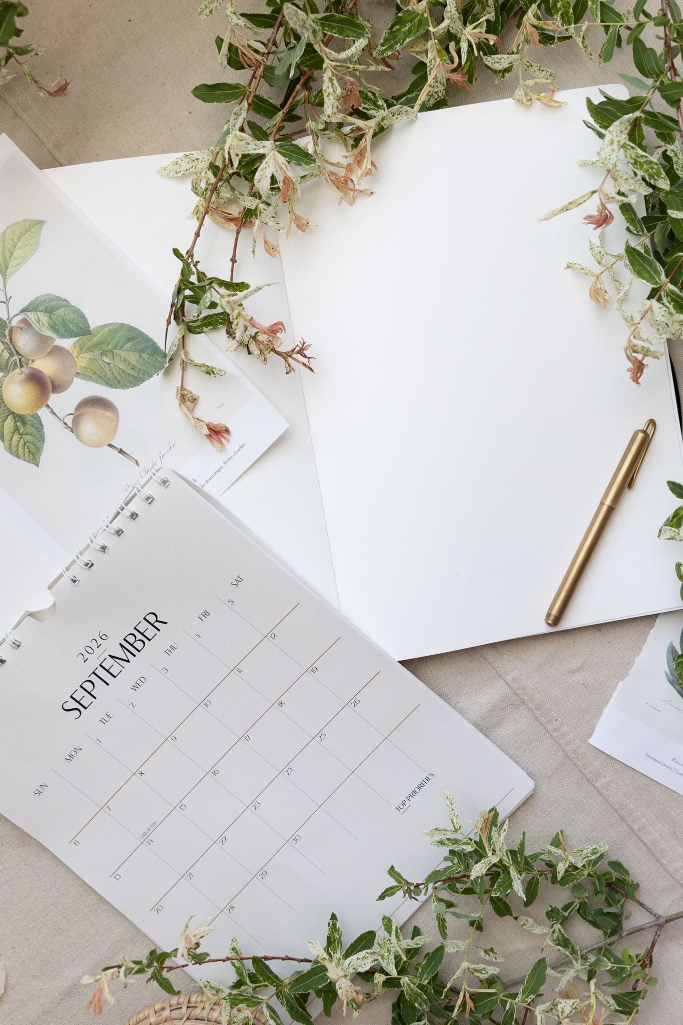 calendar note paper + pen